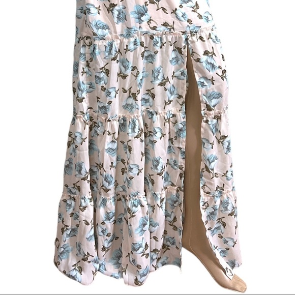 SOIEBLU WOMEN’S MAXI SLIT FLORAL RUFFLE HALTER V NECK PINK DRESS SIZE L - Picture 5 of 13